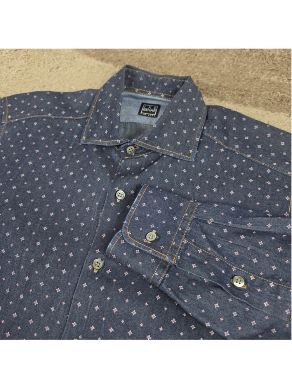 IKE Behar New York Denim Print Button Down Shirt Men’s Medium Italy
